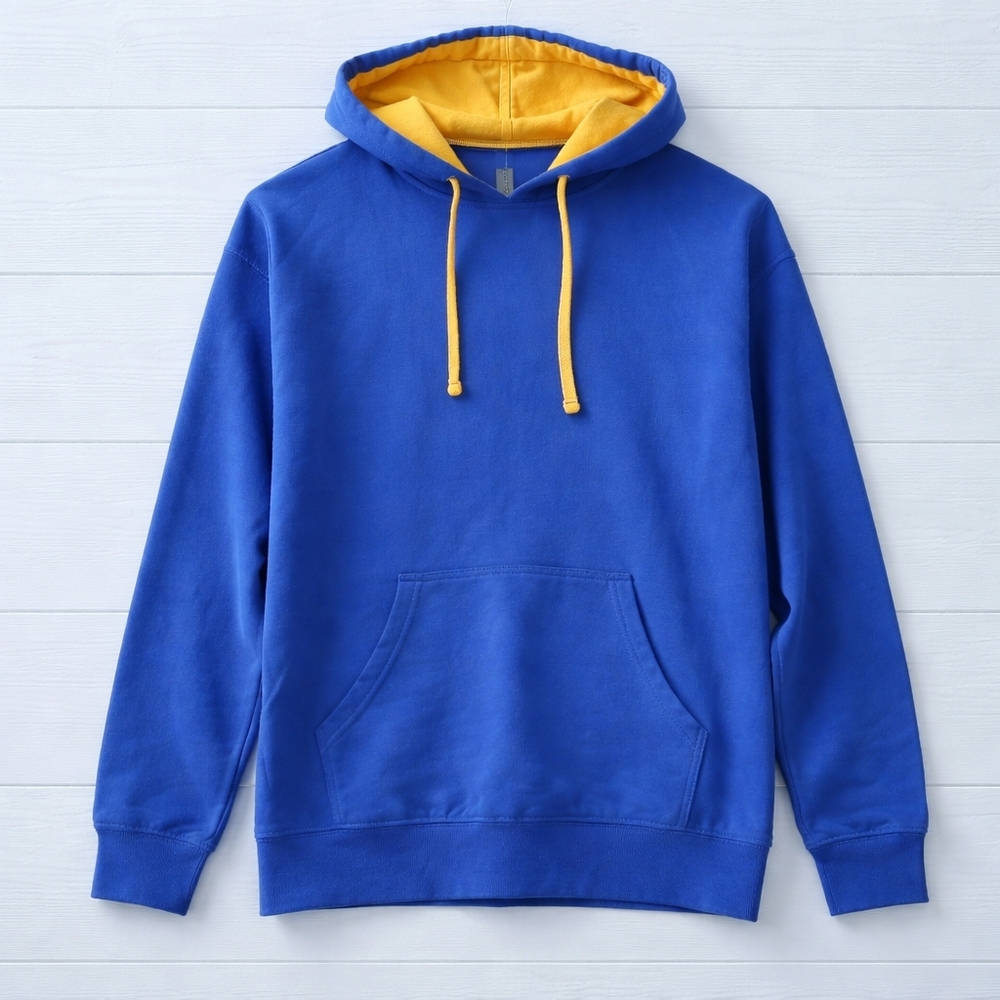 Next Level Apparel Hoodie Mens Large Blue Yellow Pullover Sweatshirt Casual